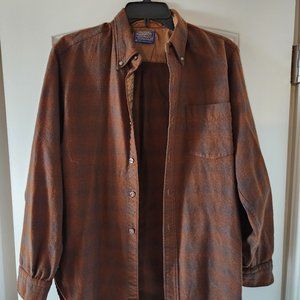 Men's Vintage Pendleton Wool Shirt - Medium - Rust/Grey Plaid